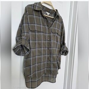 Max Studio Khaki Plaid Top